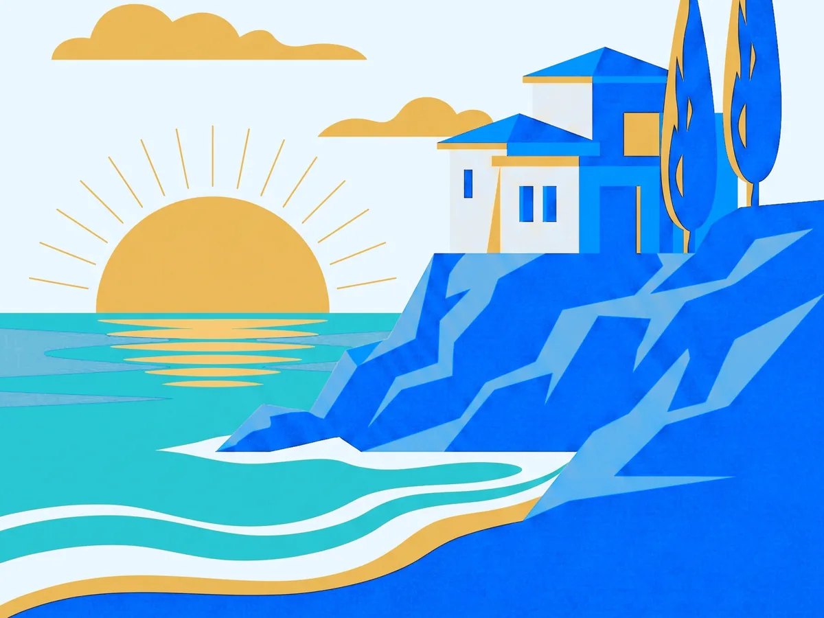 Illustration d'une maison corse sur la falaise face à la mer